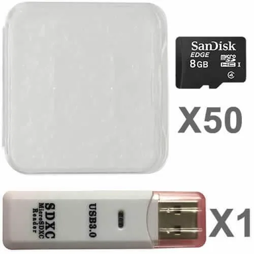 SanDisk SanDisk 8GB microSDHC Class 4 UHS-I 50 pack with cases and reader — product photo