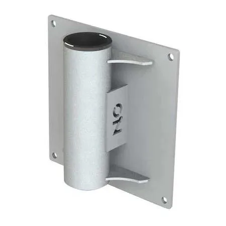 Silver zinc-plated steel wall mount base, 16 inches square by 5.63 inches deep