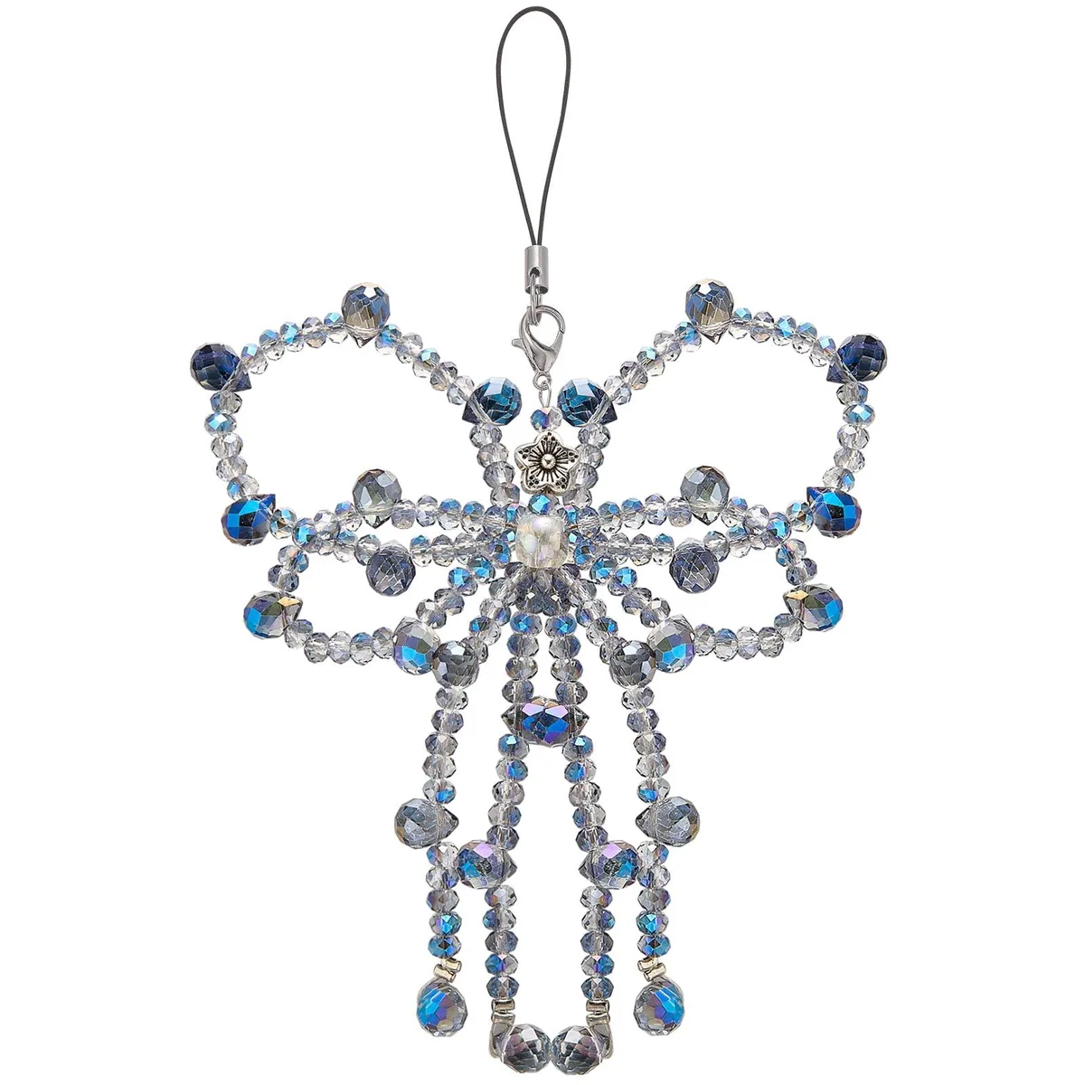  Evening Crystals HJEW-SZ0001-59B Glass Bead Bowknot Phone Charm Marine Blue 150-160mm — product photo