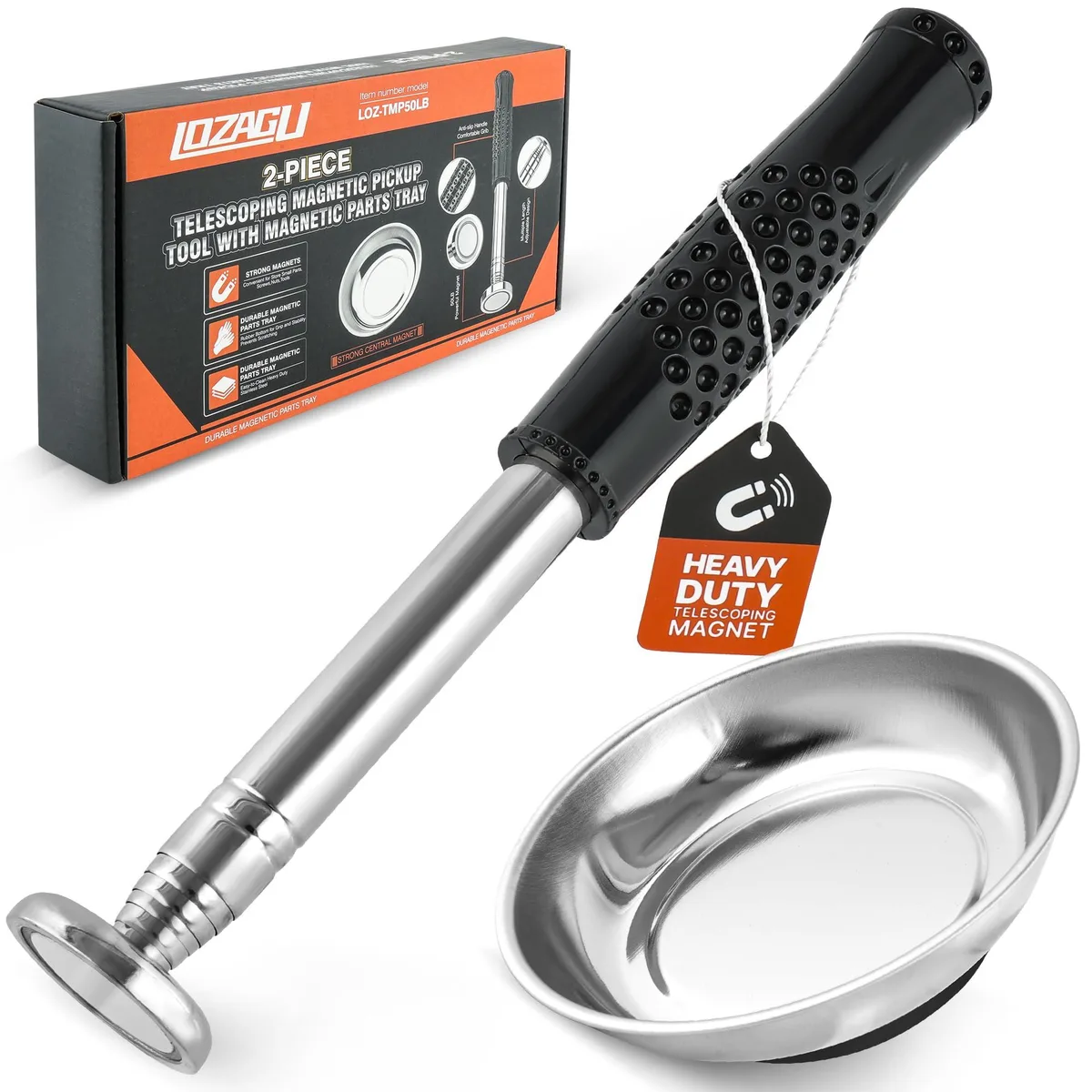 Chrome telescopic magnetic pickup tool with rubber grip extended to 41 inches