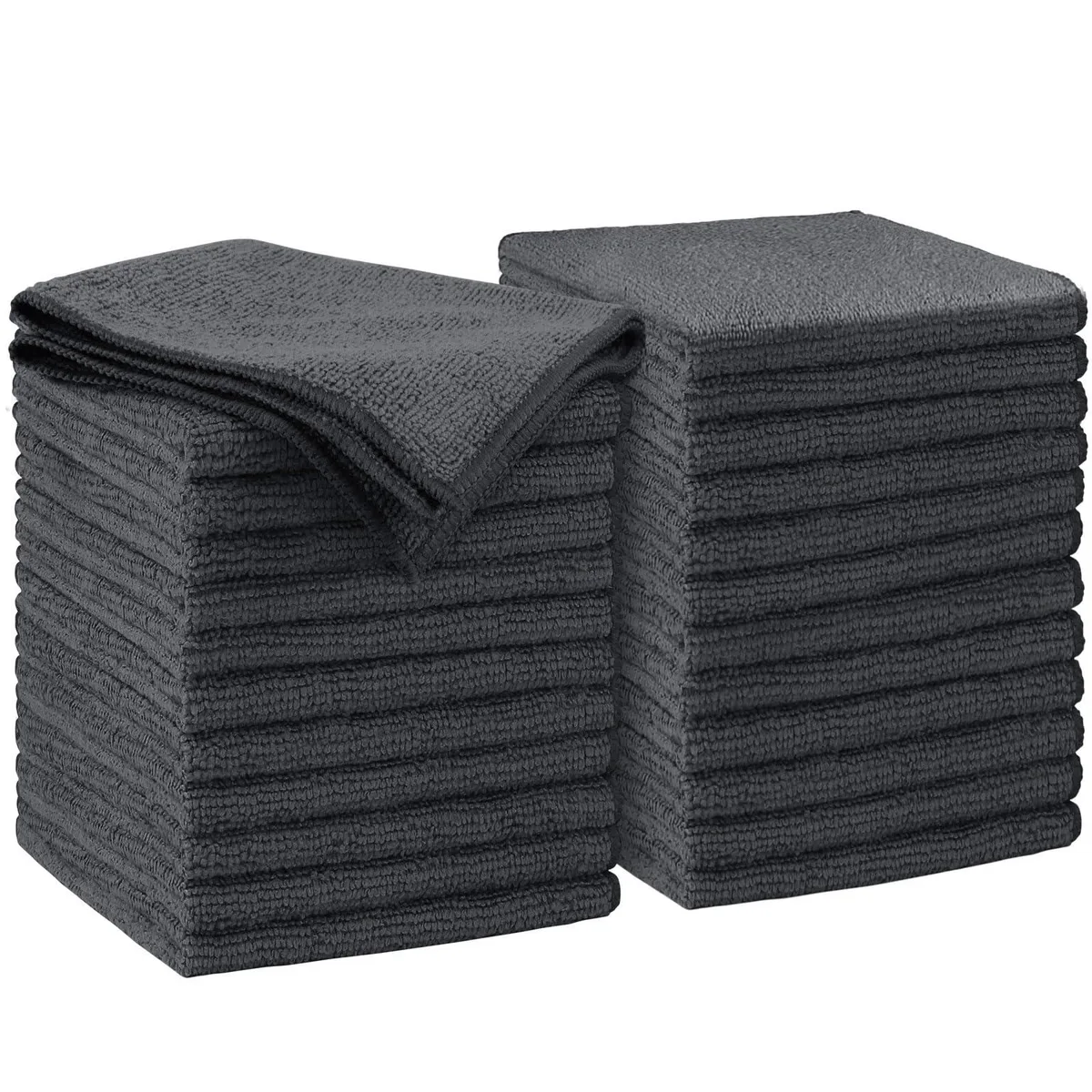 Stack of 24 blue square microfiber cloths, 11.5 inch each, soft lint-free finish