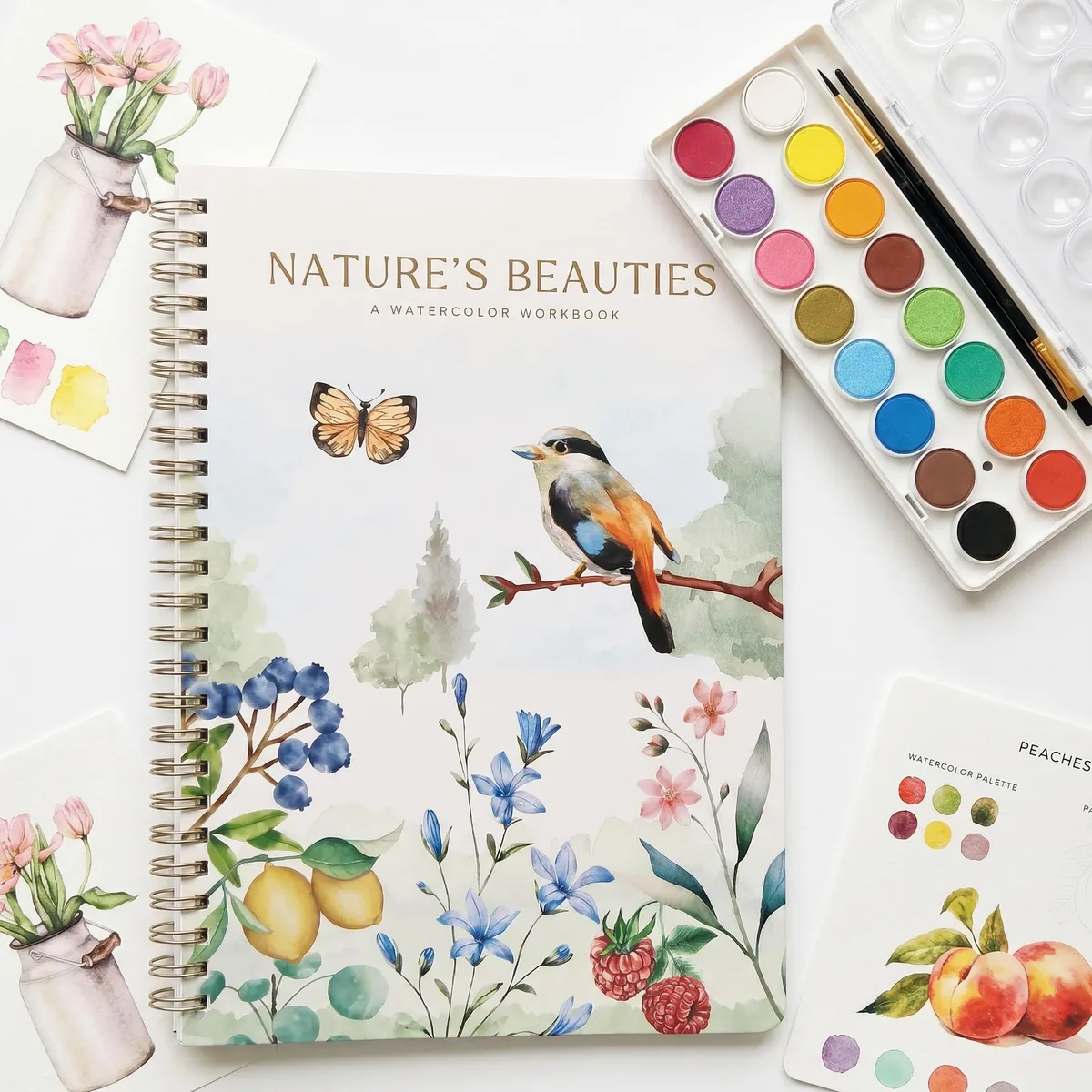  ZICOTO zic-watercolbpset_25-242 Watercolor Illustration Set 12 pages 16 colors 2 brushes tin box — product photo