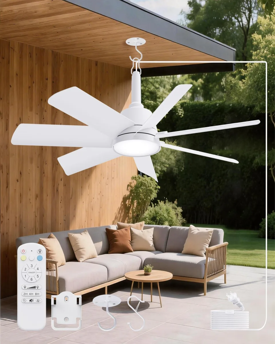  LANMEL 28 Inch Plug-In Ceiling Fan with Light and Remote White — product photo