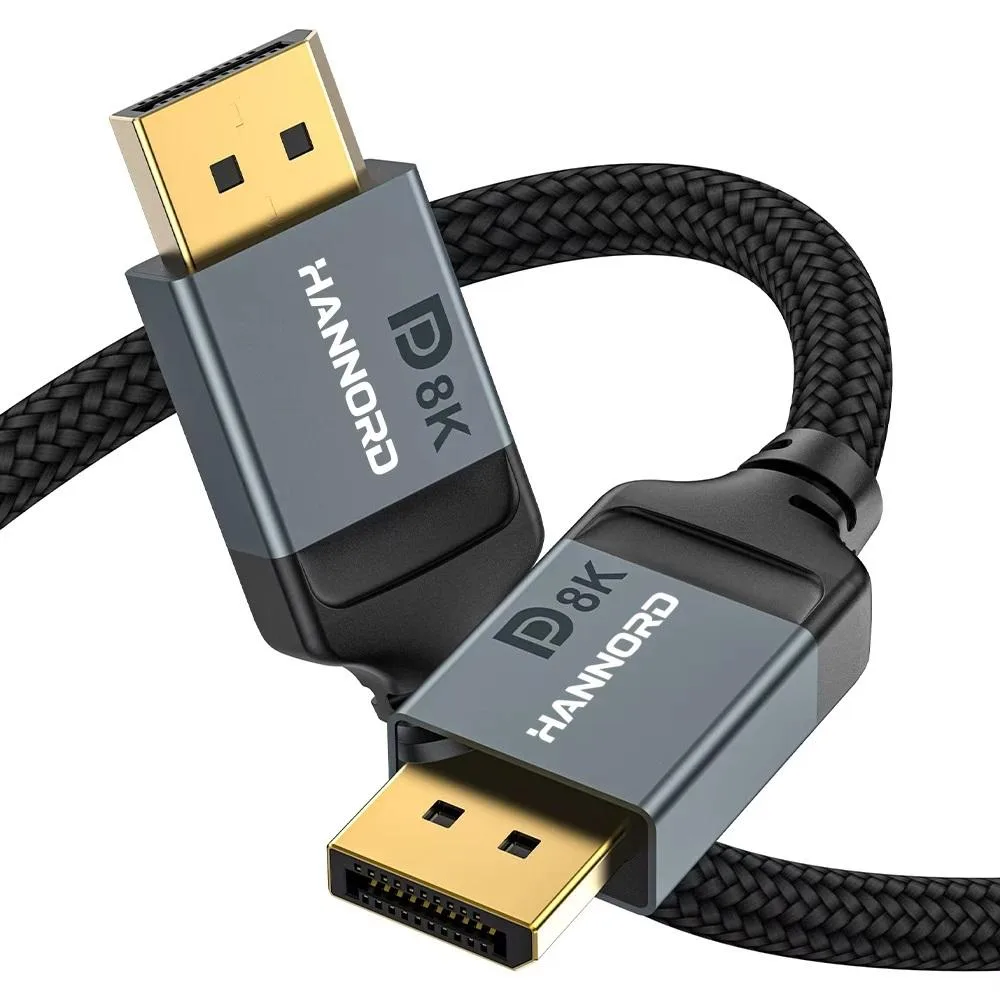 HANNORD HANNORD DisplayPort 1.4 cable 6.6 ft 8K 60Hz 4K 144Hz 1080P 240Hz HBR3 32.4Gbps HDCP 2.2 Grey — product photo