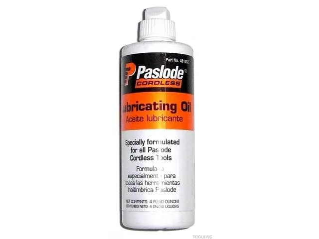 Small bottle of straw-coloured nailer lube oil 4.5 oz