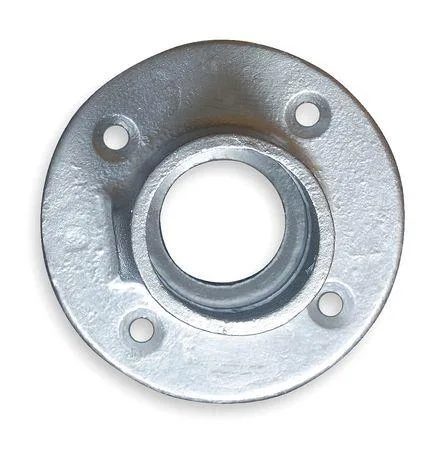 Round cast iron base flange with zinc-plated gray finish for 1.25 in pipe