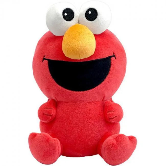 Red Elmo plush toy with orange nose, soft Mochi Minky fabric, embroidered details, 8-inch scale collectible