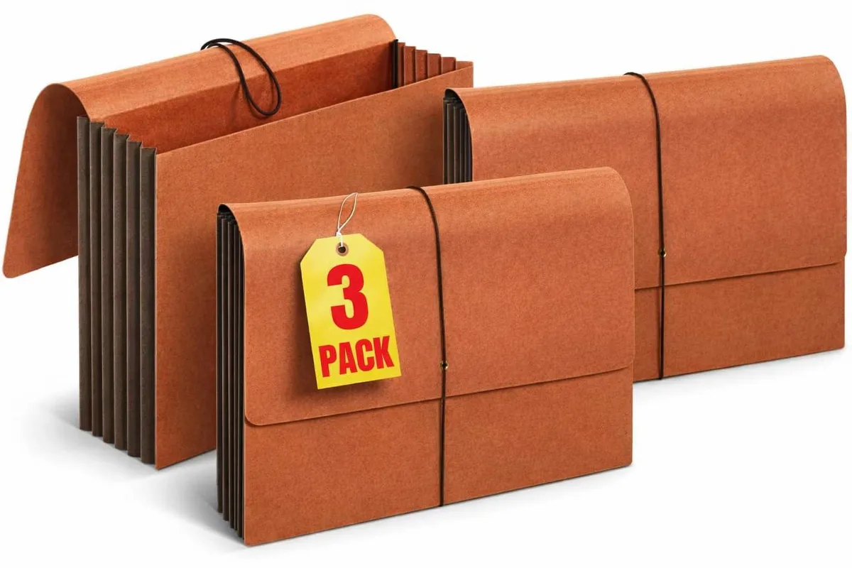 Three translucent red polypropylene expanding wallets with flap and cord closure, 5.25 inch expansion