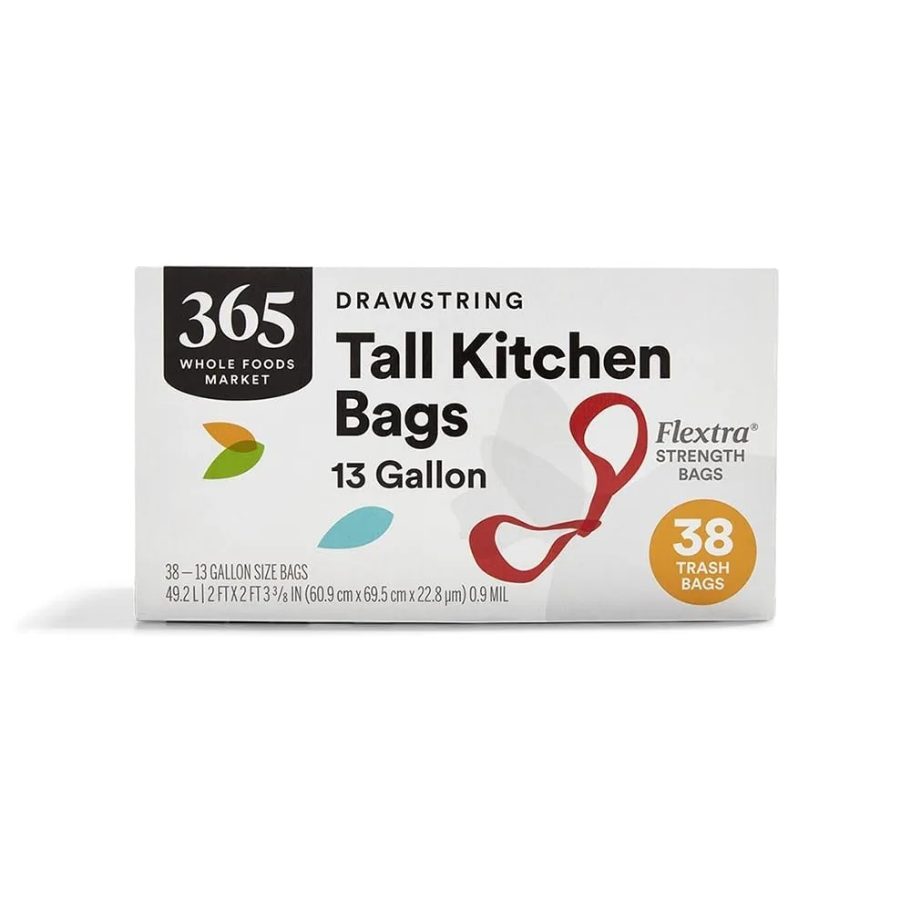  365 by Whole Foods Market Flextra Tall Kitchen Drawstring Trash Bags 13 Gallon 38 Count — product photo