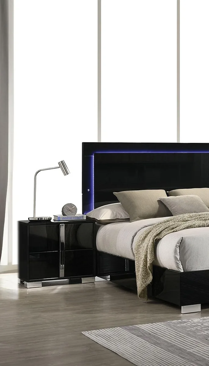 tuphen tuphen Bedroom Set Black Nightstand Chrome Legs 23.5W 15.5D 22H — product photo