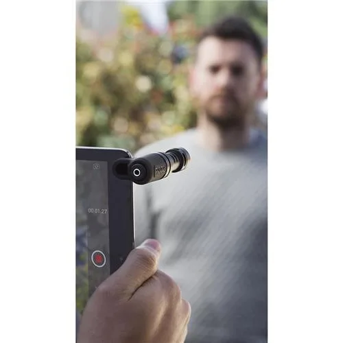Compact directional microphone with furry windshield and 3.5mm headphone jack