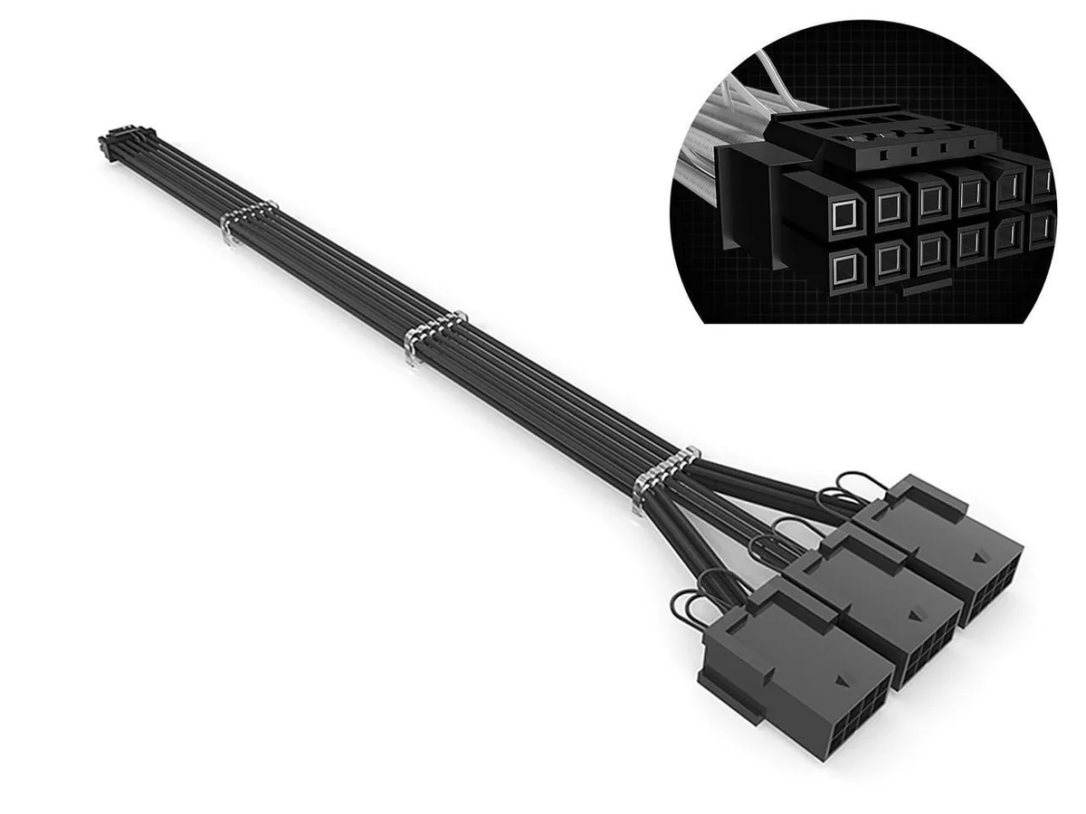 Aile Tech Aile Tech 12+4pin to 3×8PIN Extension Cable 340mm 16AWG Black computer power cord — product photo