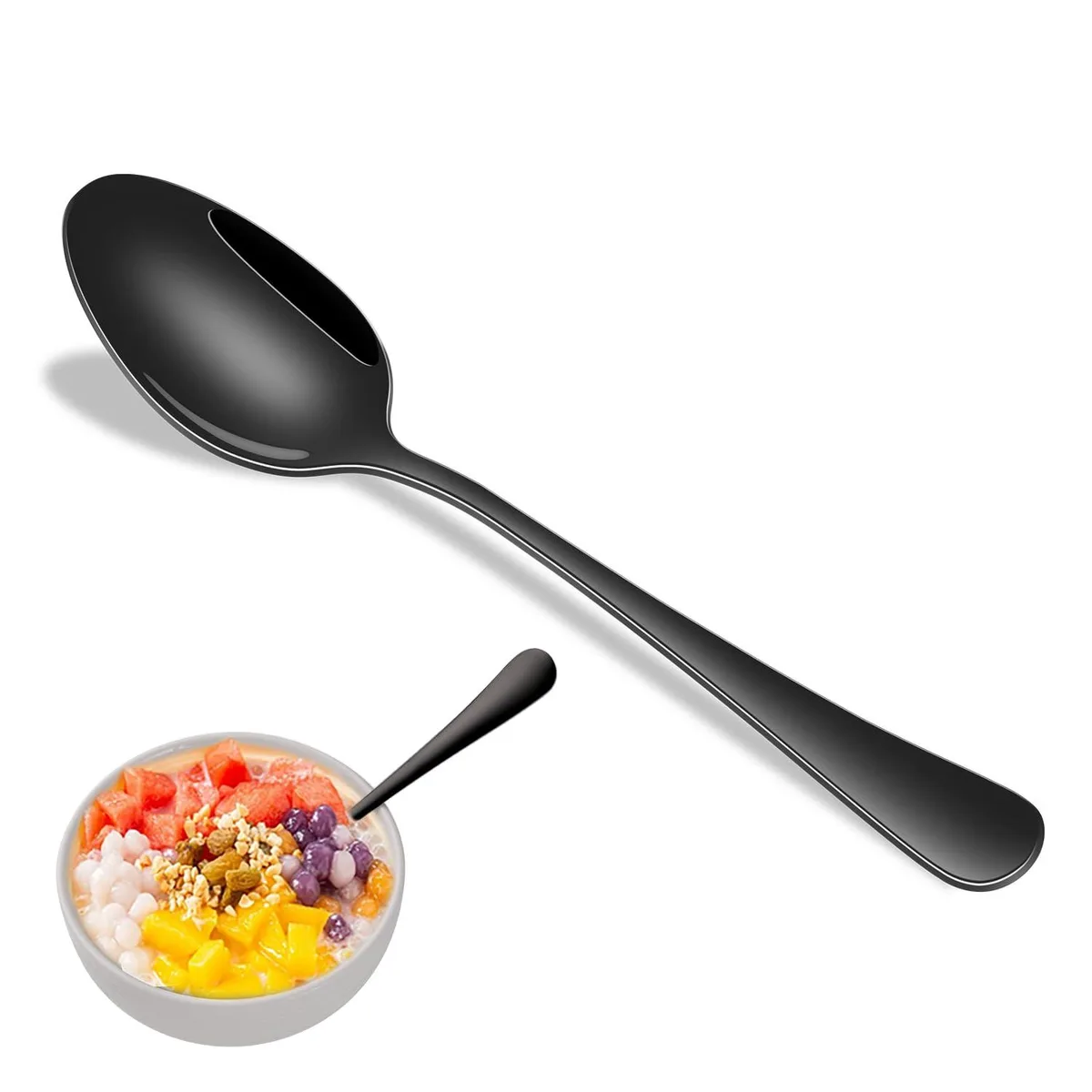 ChefVentions 8-Piece 7.3 Inch Dinner Spoons, PVD Black Stainless Steel — product photo