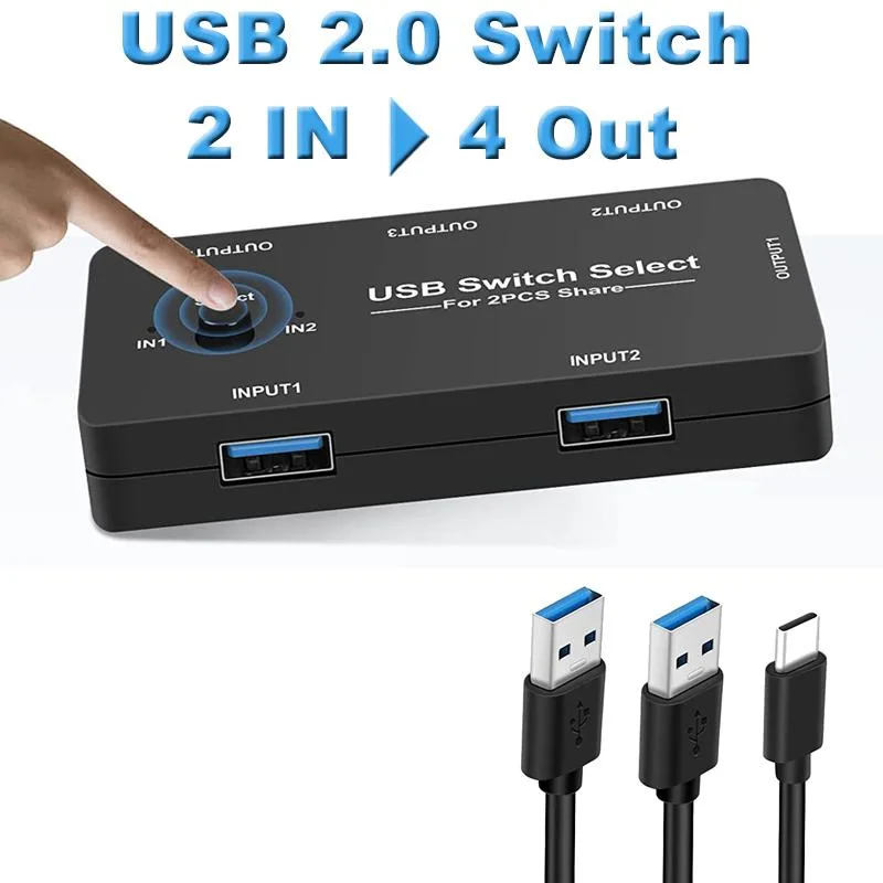ESTONE ESTONE OZU7 2-Port 4-Device USB 2.0 KVM Switch for Mouse Keyboard Scanner Printer Mac Windows Linux — product photo