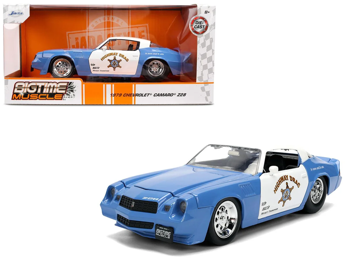 Jada Jada 1979 Chevrolet Camaro Z28 Police Highway Drag Blue White 1/24 Diecast — product photo