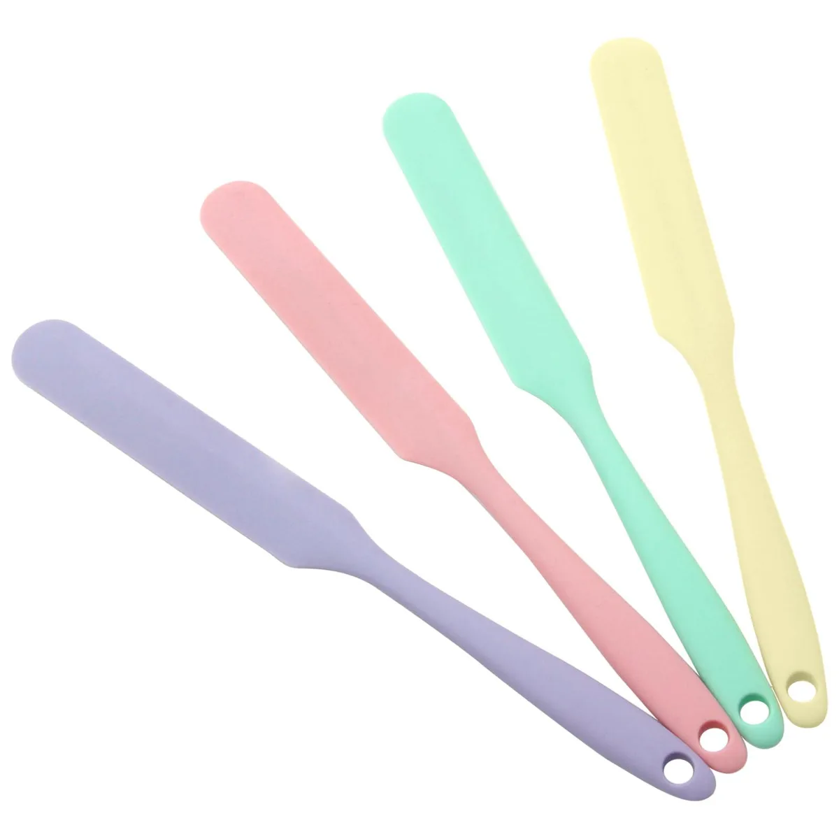 Four silicone jar spatulas, 9.8 inch, assorted colours, hanging loops
