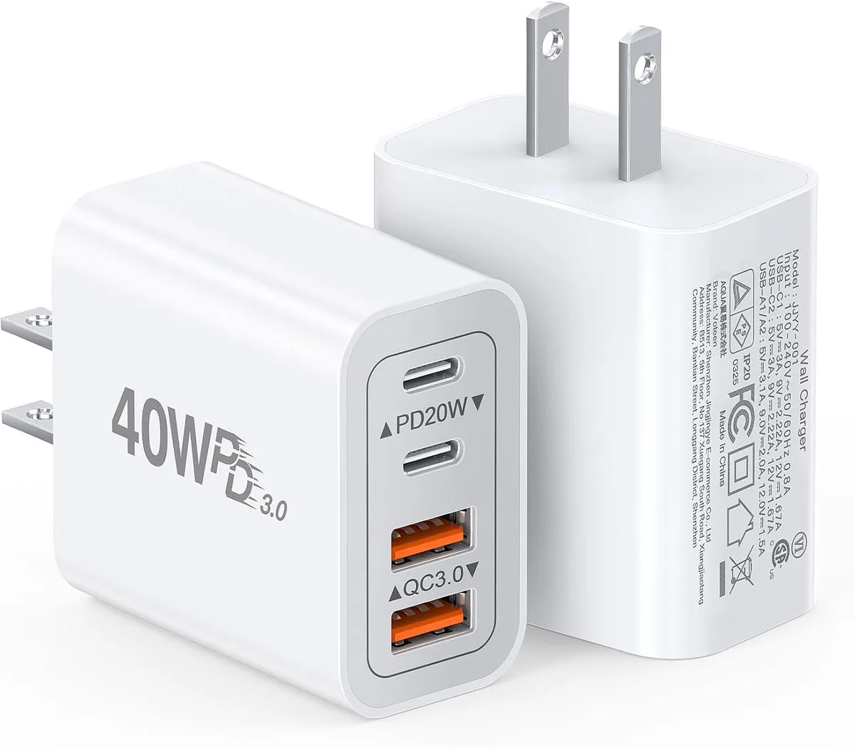 Elestur Elestur 40W 4-Port USB-C Charger 2-Pack White — product photo