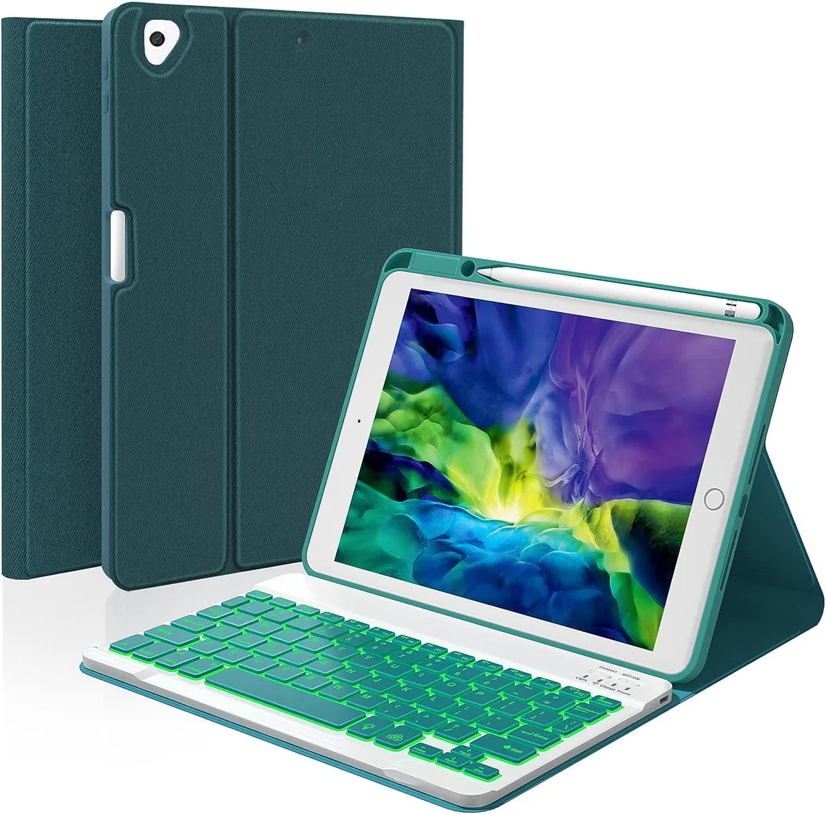 Werleo Werleo A2602 keyboard case Dark Green 10.2/10.5 inch backlit 7-color detachable — product photo