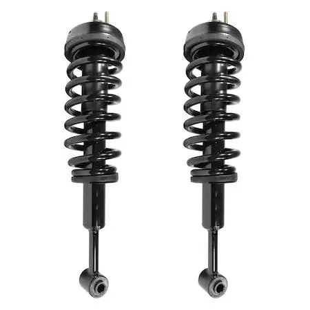 Unity front complete strut assembly kit, two silver struts with coil springs and top mounts, new condition
