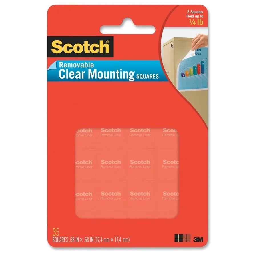 Clear removable mounting squares in a 35 pack