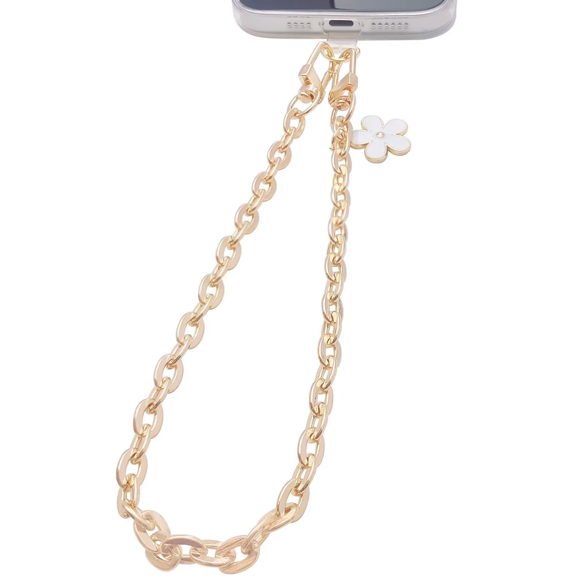  cioatu White Flower on Metal Chain Phone Wrist Strap 36.5cm — product photo