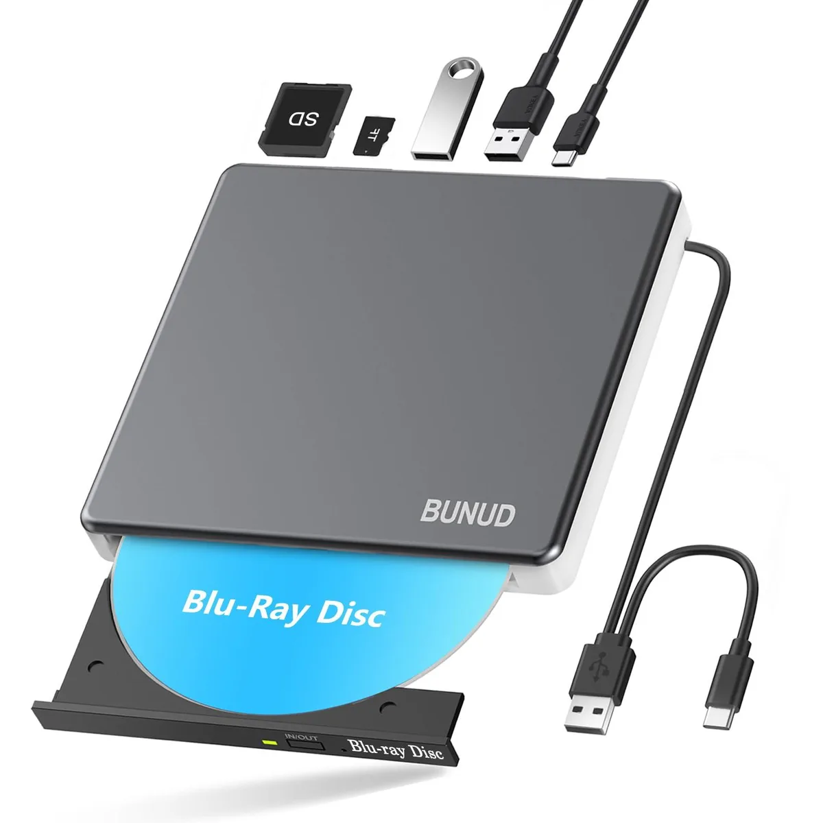 BUNUD 5-in-1 External Blu-ray Drive USB 3.0 Type-C Grey — product photo