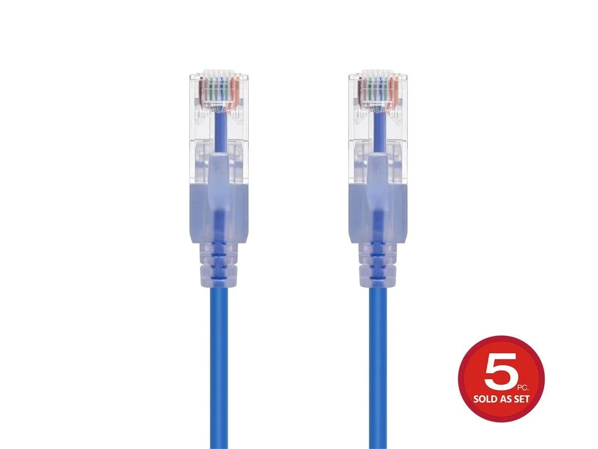 Monoprice Inc. Monoprice 115126 SlimRun Cat6A network ethernet cable 1ft Blue 5-pack — product photo