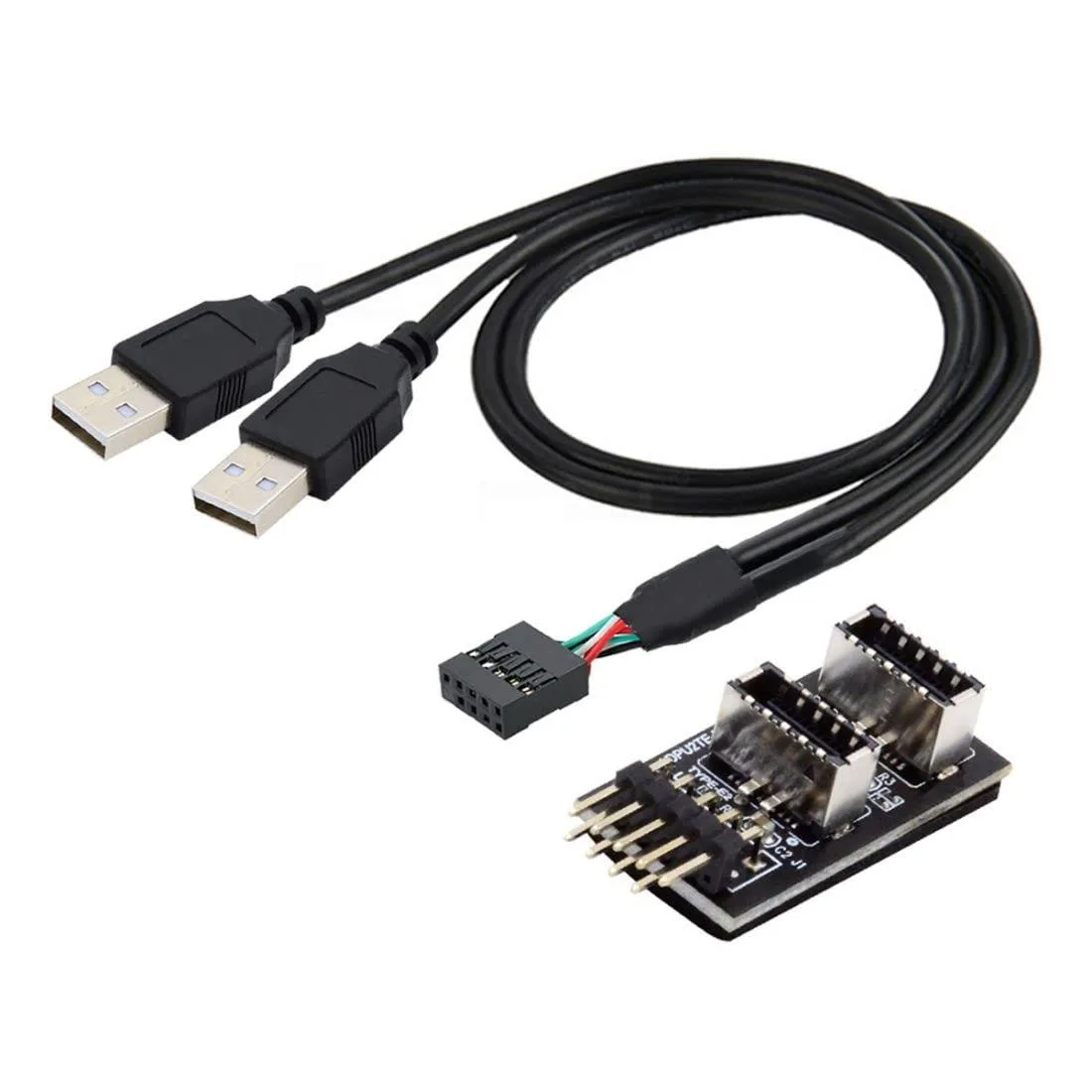 Small USB adapter cable with black connectors and short ribbon lead