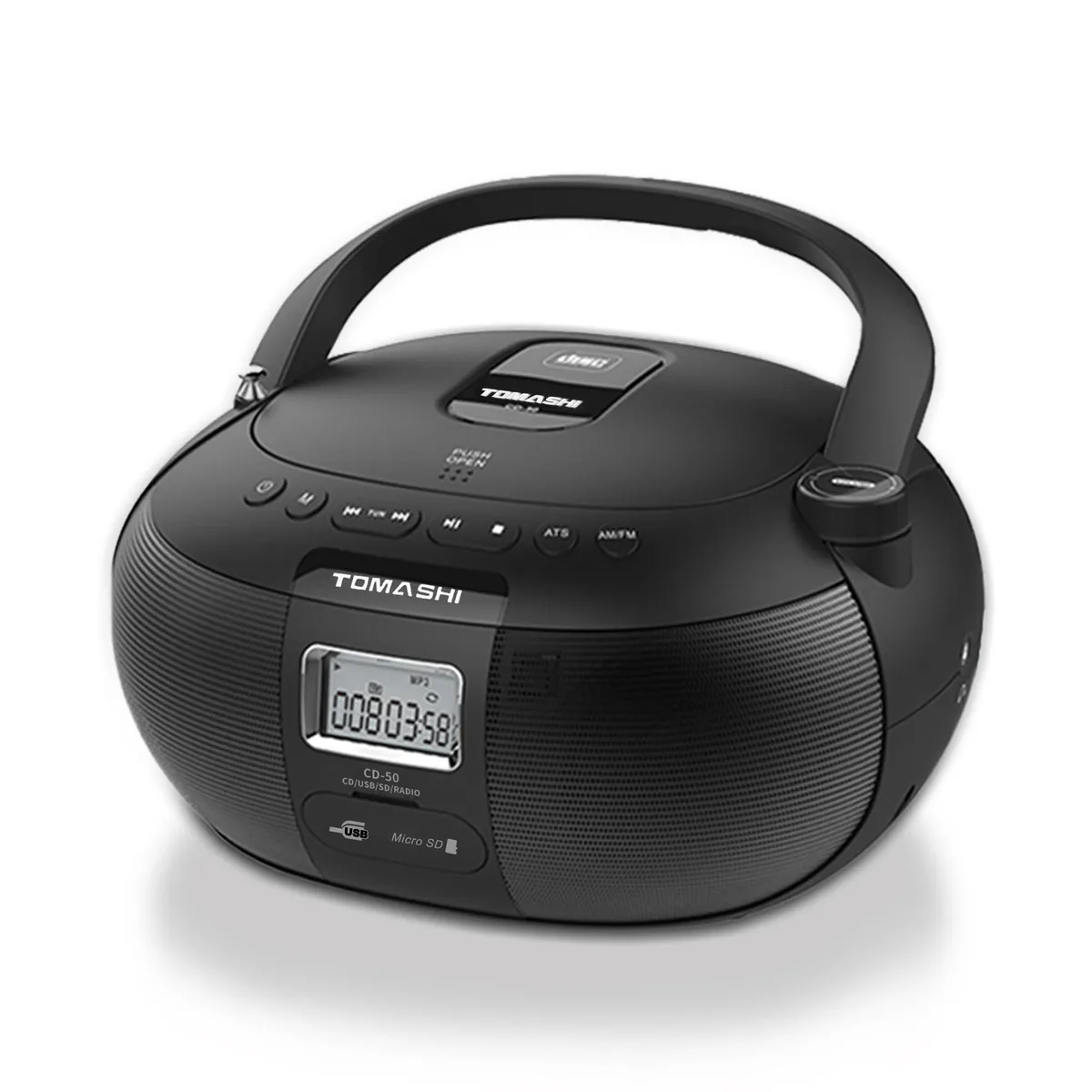  TOMASHI CD-50 Boombox Black 32GB USB 3.5mm Jack 2.95lb — product photo