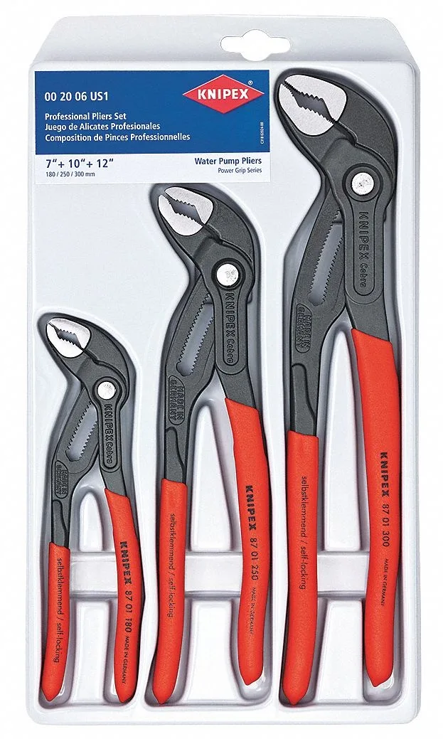 Knipex Knipex 00 20 06 US1 3-piece plier set, 7 1/4 in, 10 in, 12 in — product photo
