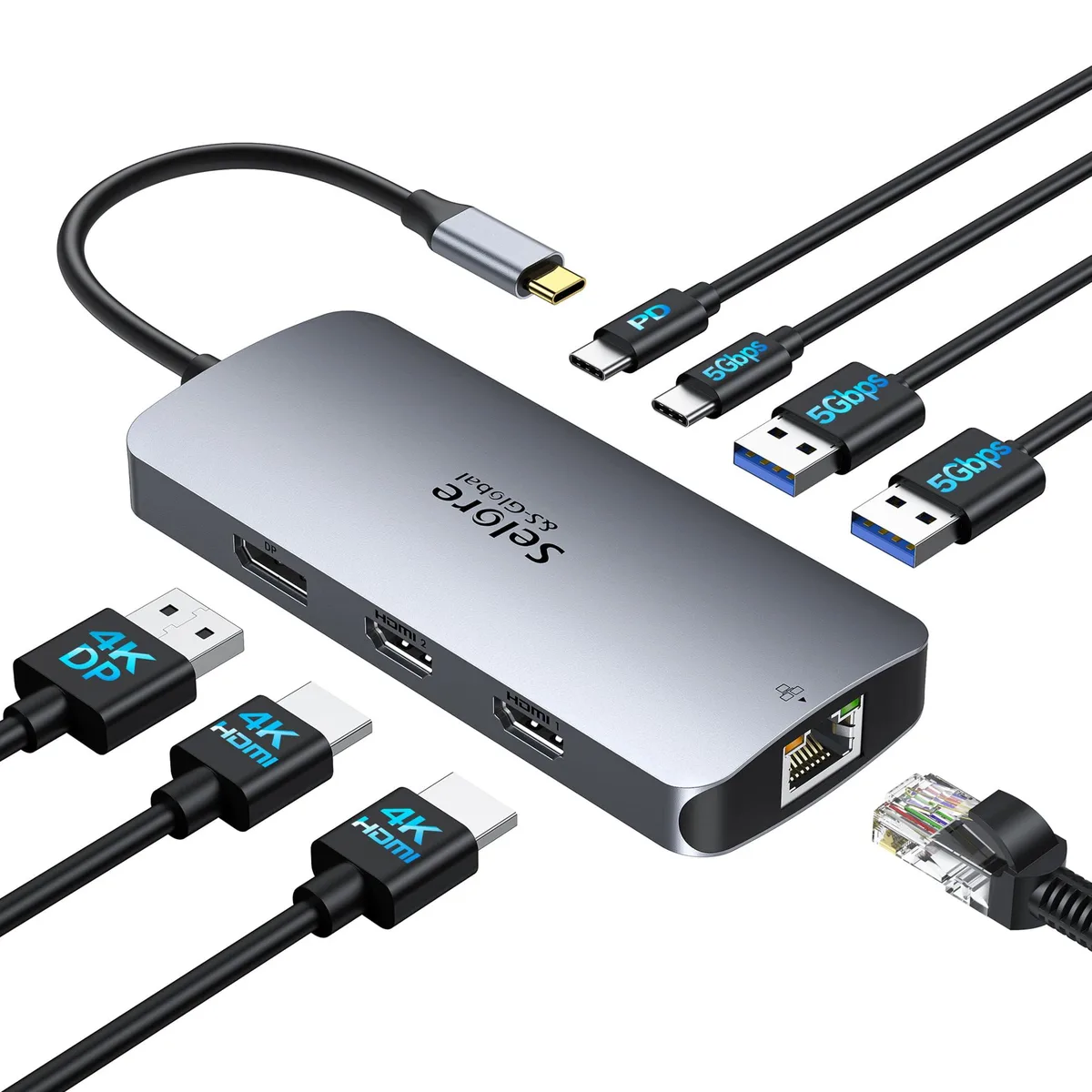  Selore UC0517 Docking Station 8-Port Triple 4K 100W PD Gray — product photo