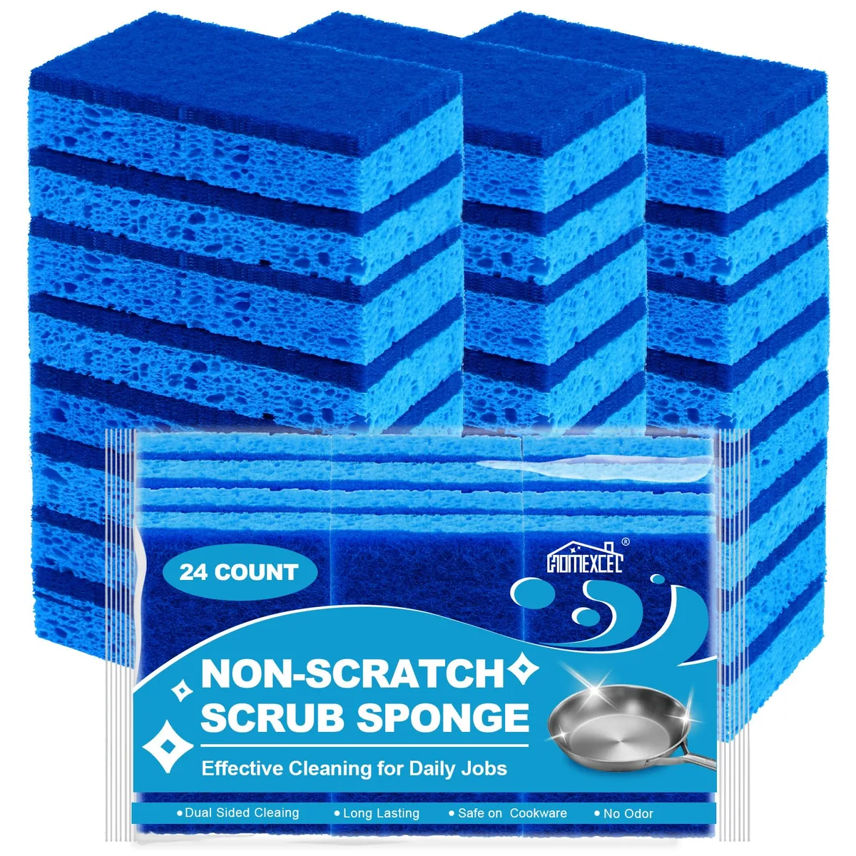 Pack of 24 white rectangular cleaning sponges with dual sides