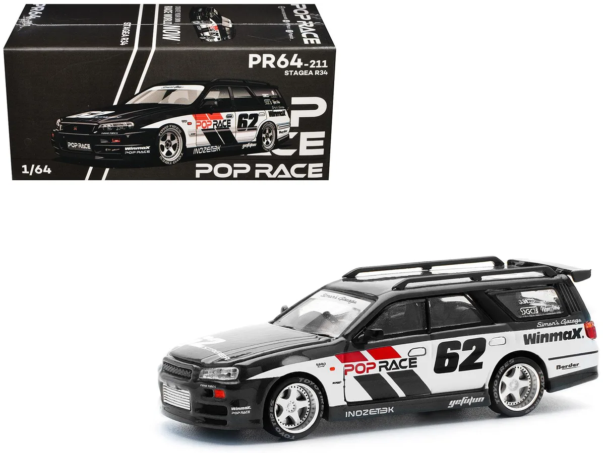 Pop Race Pop Race GT-R Stagea RHD #62 Simon's Garage 1/64 Diecast Hobby Collectible — product photo