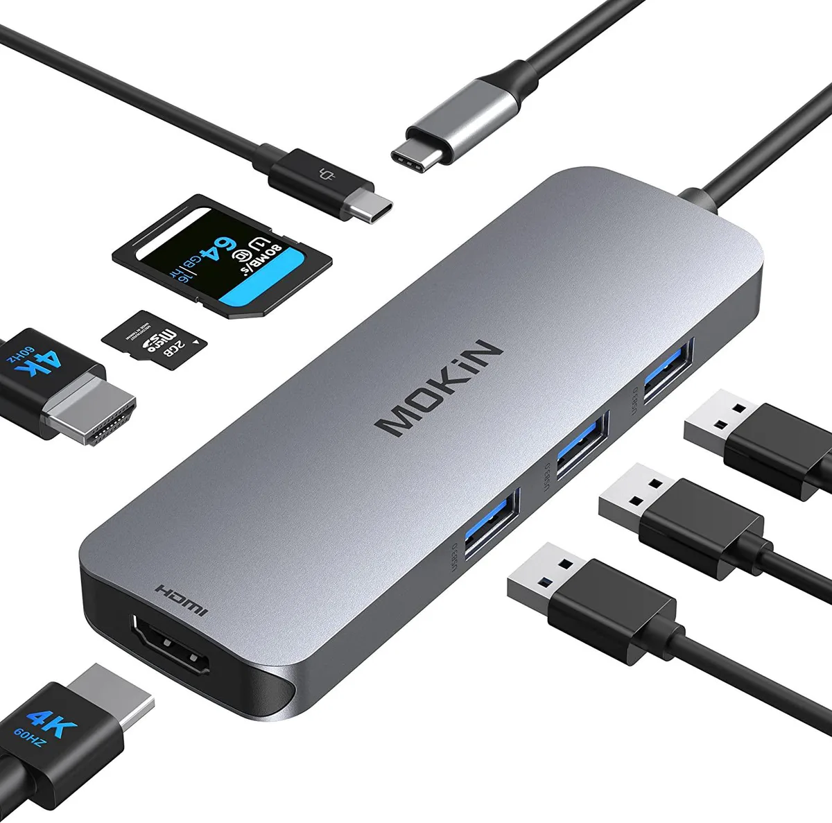MOKIN MOKIN 8-in-1 USB-C Docking Station Dual HDMI 4K 30Hz 3×USB 3.0 SD/TF 100W PD — product photo