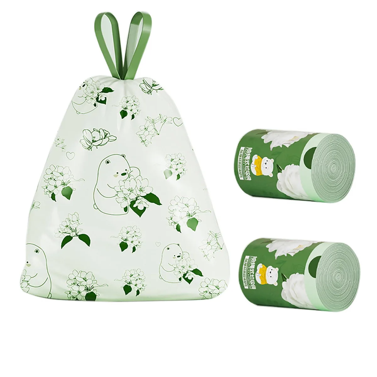  YIKANGHENG medium Drawstring Trash Bags 3.5 Gallon 120 Count 45x45cm Green — product photo