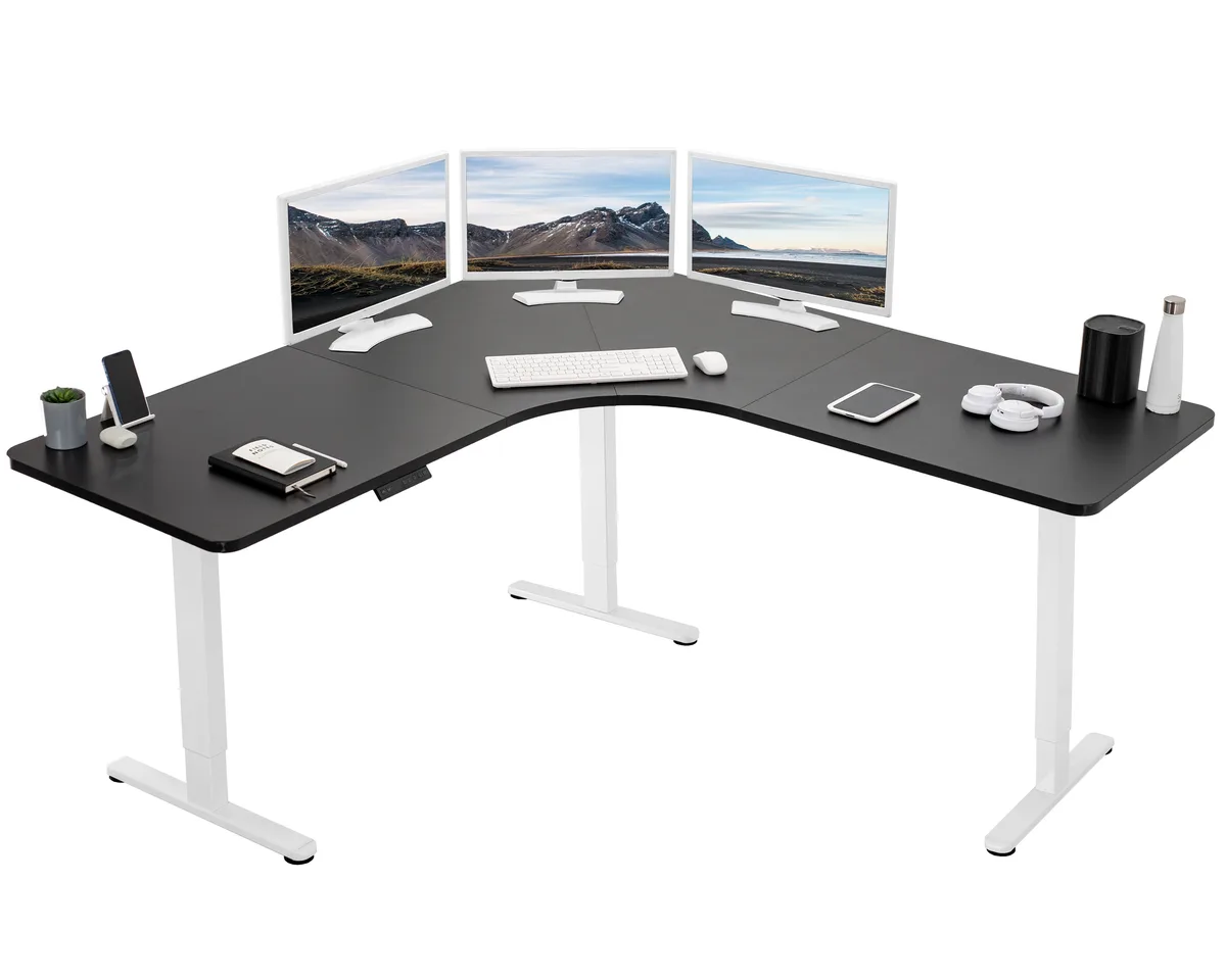 VIVO VIVO 71" x 71" Curved Corner Electric Desk Black/White — product photo