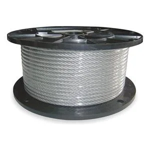 Silver stainless steel wire rope coil 25 ft 3/8 in diameter 6 x 42 strand construction