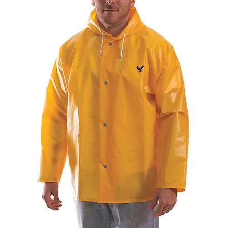 Gold nylon polyurethane rain jacket with attached hood and snap front storm flap size 3XL