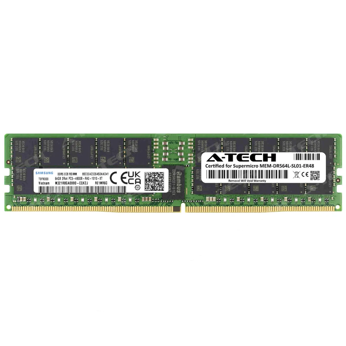 A-Tech A-Tech 64GB DDR5 4800MHz ECC RDIMM 2Rx4 CL40 1.10V Supermicro Certified — product photo