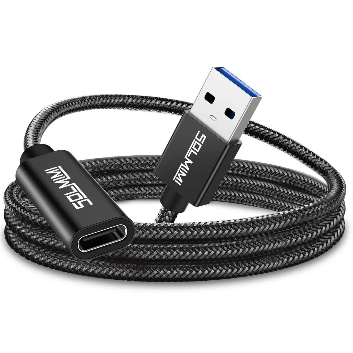 No Sew No Sew USB C Female to USB A Male Adapter 3.7 ft 5Gbps 3A Braided Matte Black — product photo
