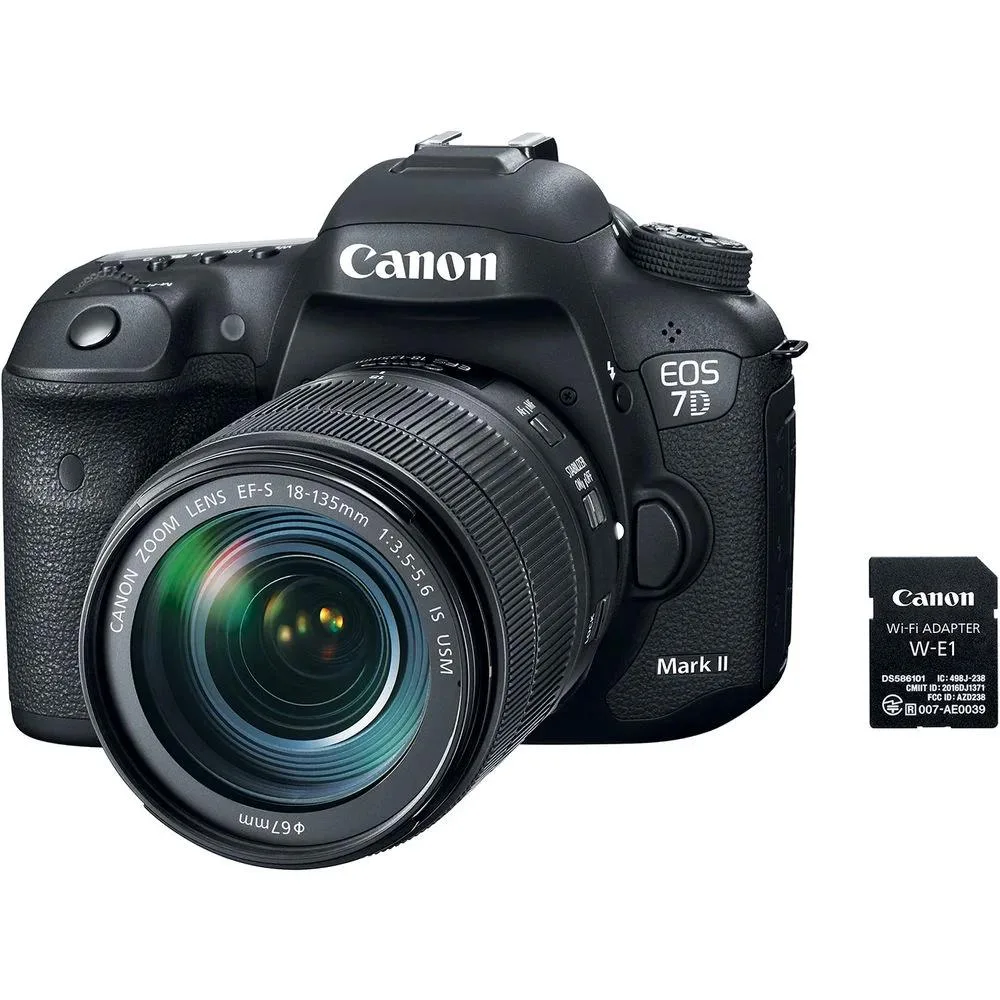 Canon Canon EOS 7D Mark II 20.2MP DSLR camera with 18-135mm f/3.5-5.6 lens and W-E1 Wi-Fi adapter — product photo