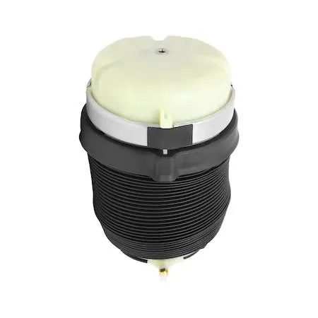 Black cylindrical rear air spring with convoluted bellows and metal end caps