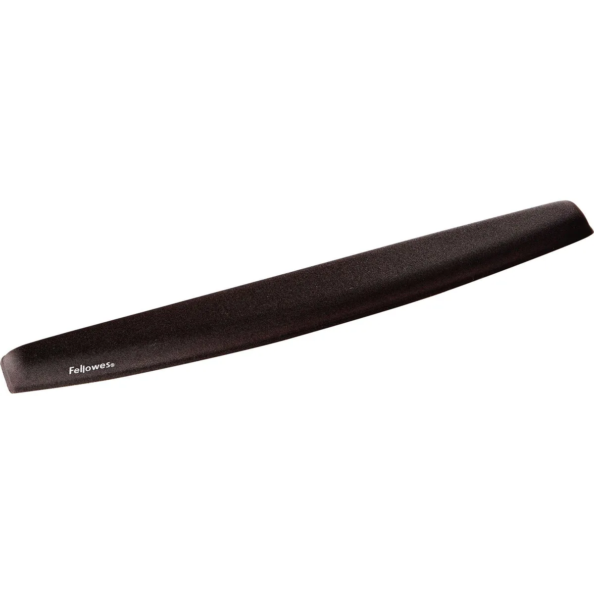 Black fabric-covered memory foam keyboard wrist rest, rectangular, low profile