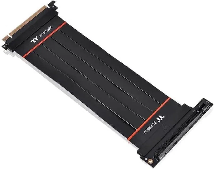 Flat black PCI-E 4.0 riser cable with 90-degree connector, 200mm length