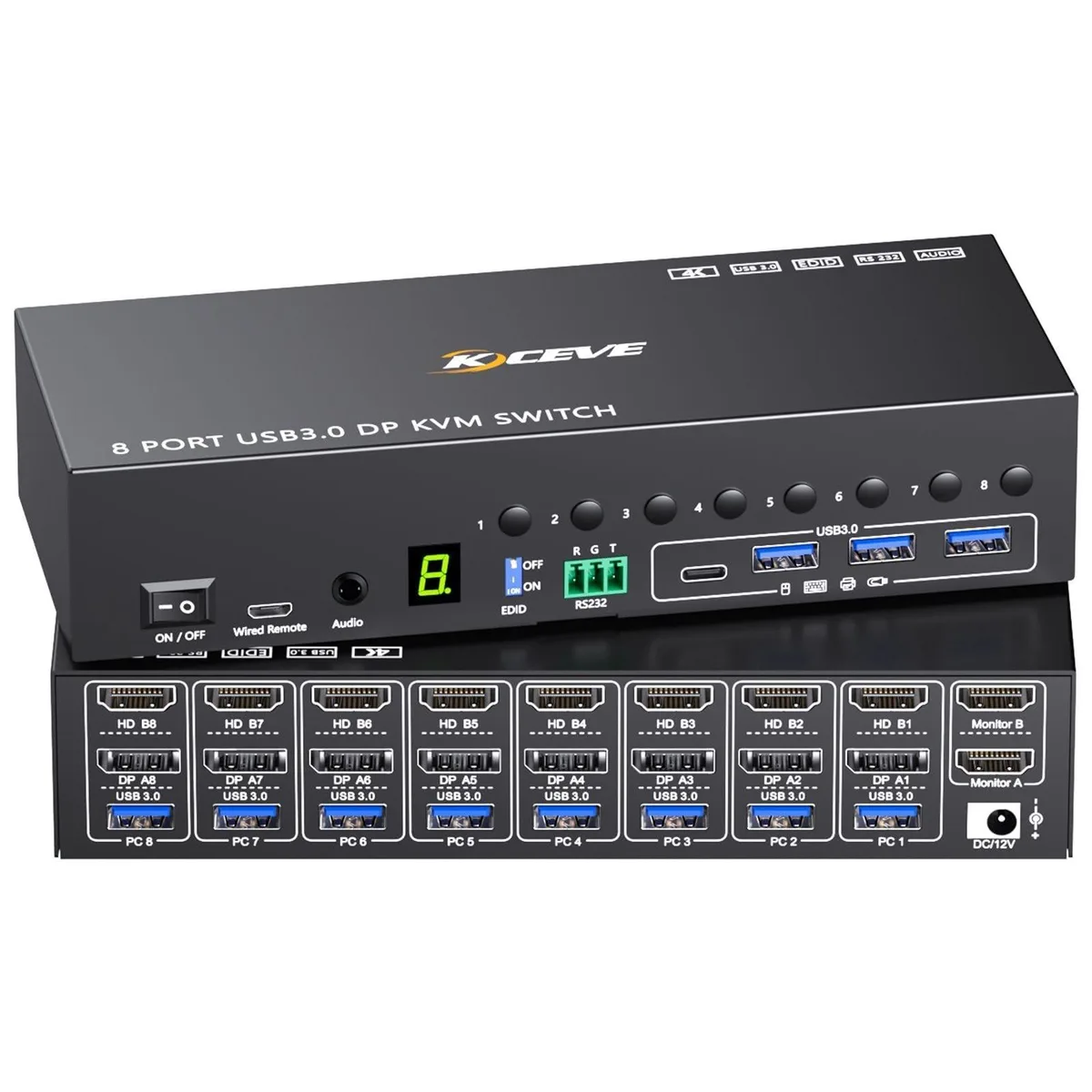 V2 Technologies V2 Technologies 8-Port Dual-Monitor HDMI DisplayPort KVM Switch 4K@60Hz — product photo