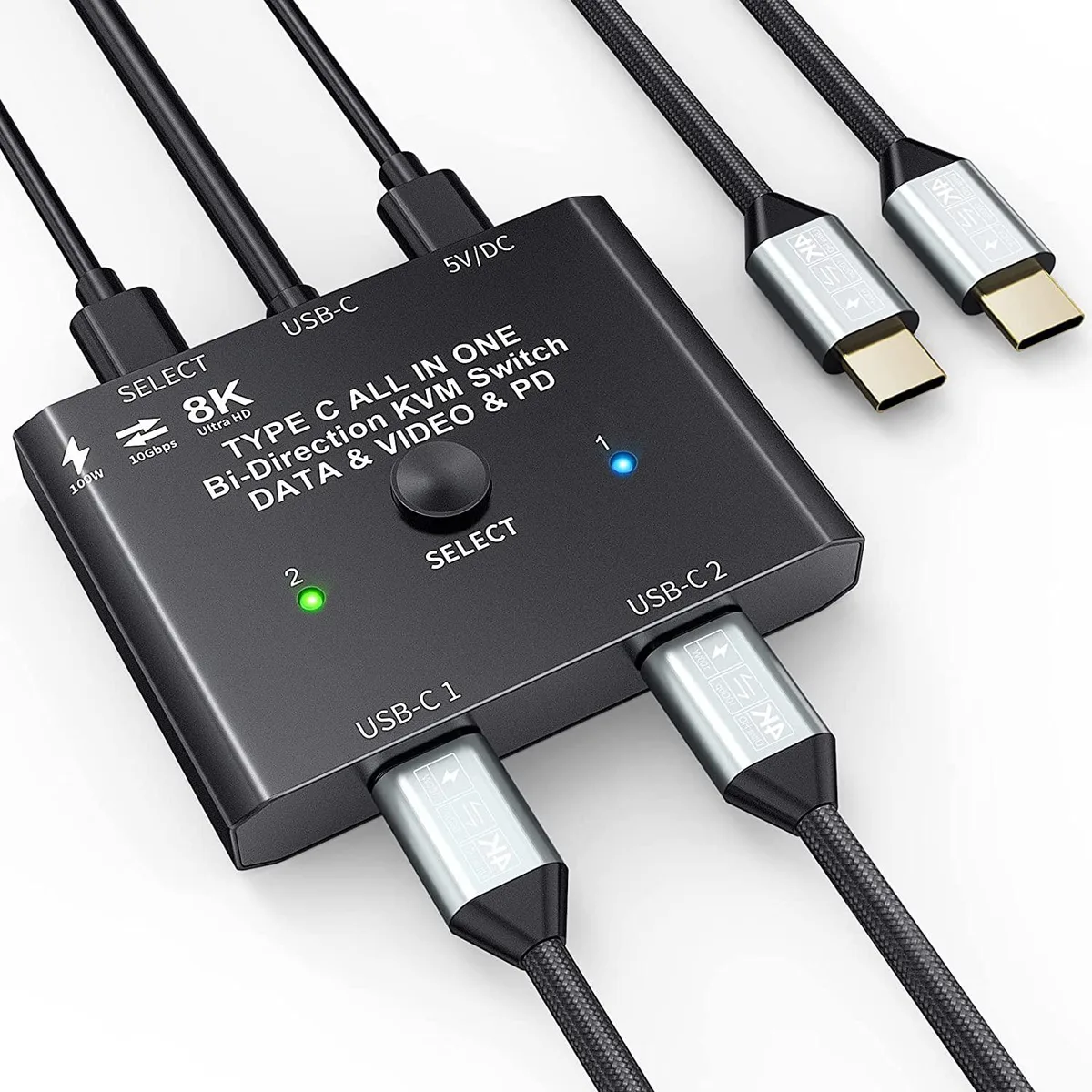 AUTYUE AUTYUE USB-C KVM Switch 2-Port 8K 60Hz 4K 120Hz 10Gbps 100W Thunderbolt — product photo