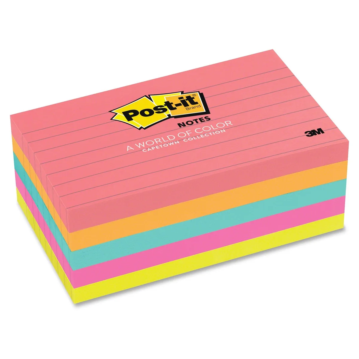 3M 3M 6355AN Post-it CapeTown Lined Sticky Notes 5 Pack 100 Sheets — product photo