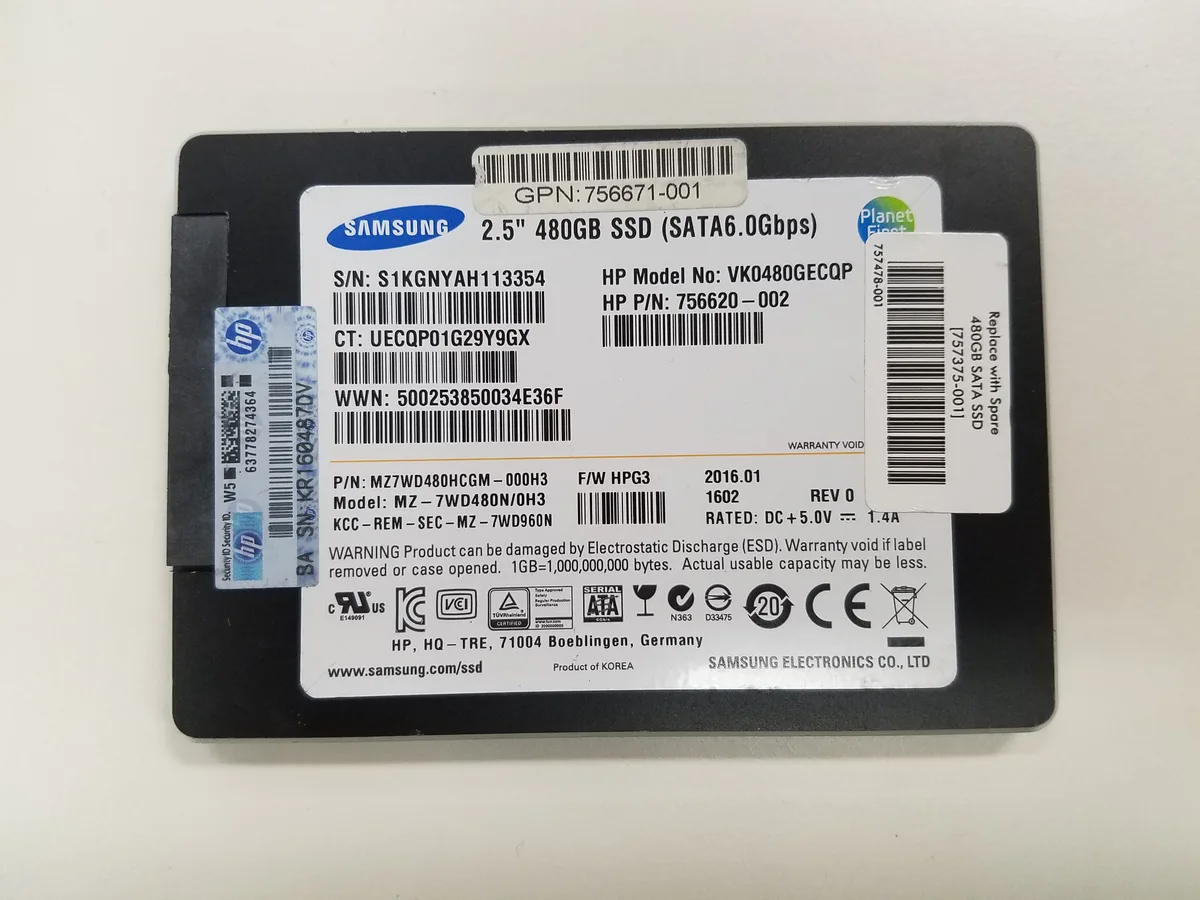 HPE HPE 757375-001 480GB SATA internal hard drive — product photo