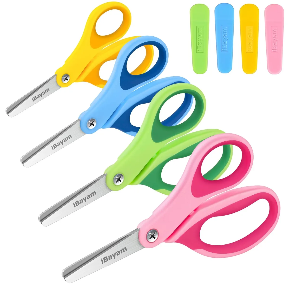 iBayam 5.5 Inch Kid Scissors Blunt Tip Soft Grip 4 Pack Blue Green — product photo