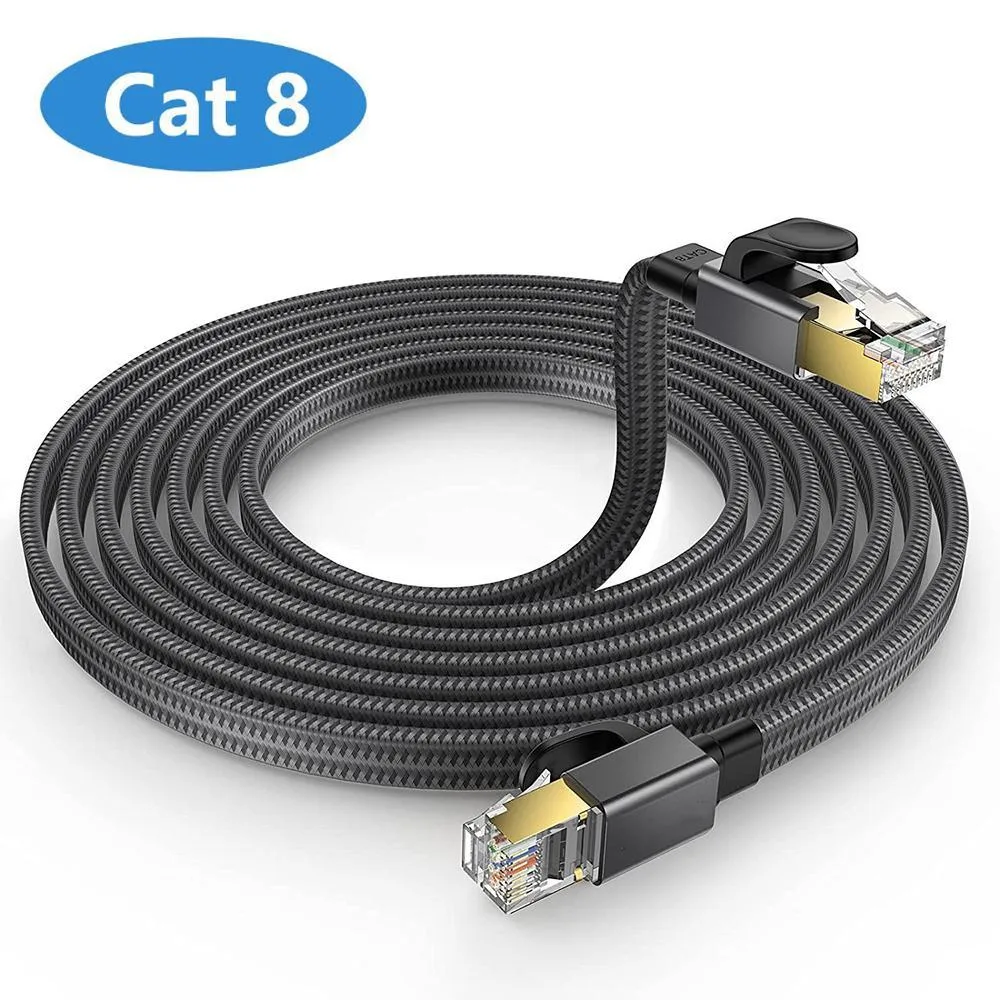 WRIARICH WRIARICH Cat 8 network ethernet cable 50 ft 26 AWG flat braided black — product photo